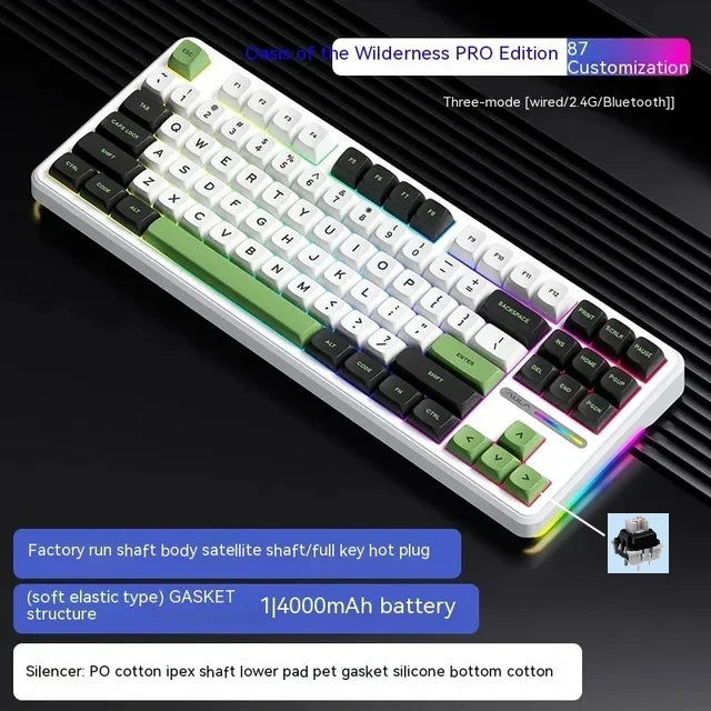 AULA F87 Pro mechanische Tastatur 2.4g/Usb/Bluetooth Tri-Mode Wireless, 87 Tasten, RGB, PBT, Gasket, 5-lagige Schalldämpfung, Full-Key, No Impact