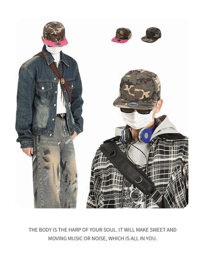 New Unisex Color Block Camouflage Baseball Hats Flat Eave Breathable Hip Hop Sunshade Peaked Caps Versatile Fashion Personal ins
