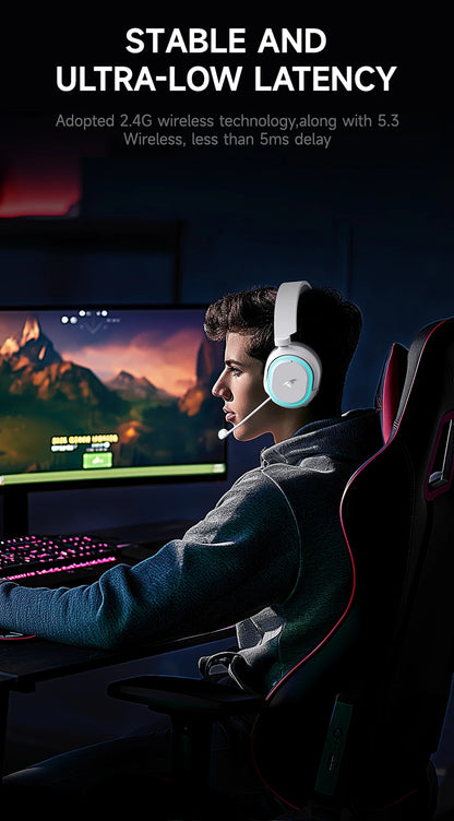 Auriculares gaming inalámbricos Picun G2 Bluetooth 5.3 – Sonido envolvente 7.1, auriculares gaming de baja latencia de 5ms con micrófono ENC para PC, PS5, PS4, Switch y móvil