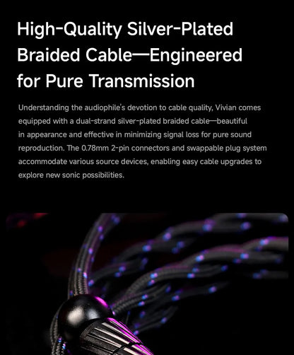 CVJ Vivian In Ear Earphones 10mm Dynamic Driver suitable for Music and Gaming 0.78mm Detachable Cable HiFi Sound Quality