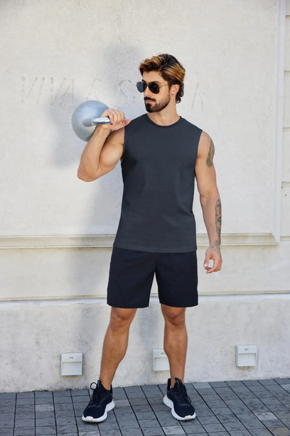 Goku Fitness Training Vest Sleeveless Cotton Tank Top Round Neck Workout Running Light Sports Casual Fashion