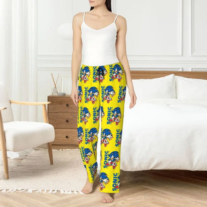 Custom Women Soniced Pajama Pants Printed Hedgehog Game Sleep Sleepwear Bottoms with Pockets