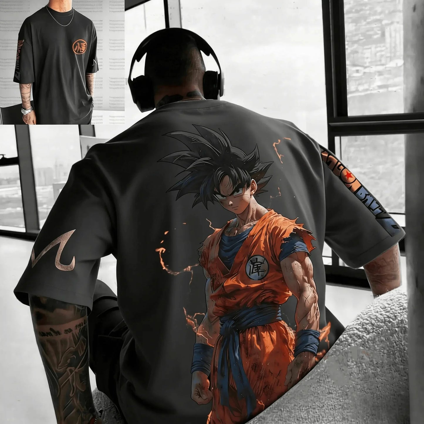 2026 Summer Dragon Ball Battle-Damaged Goku Vintage Anime T-shirt Men's Pure Cotton Casual Loose Sports Daily Top