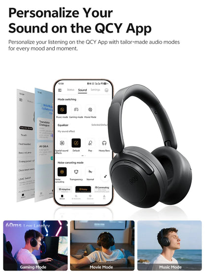 Auriculares circumaurales QCY H3S ANC Bluetooth 6.0 – Audio espacial Hi-Res LDAC, cancelación de ruido adaptativa de -56dB, auriculares inalámbricos