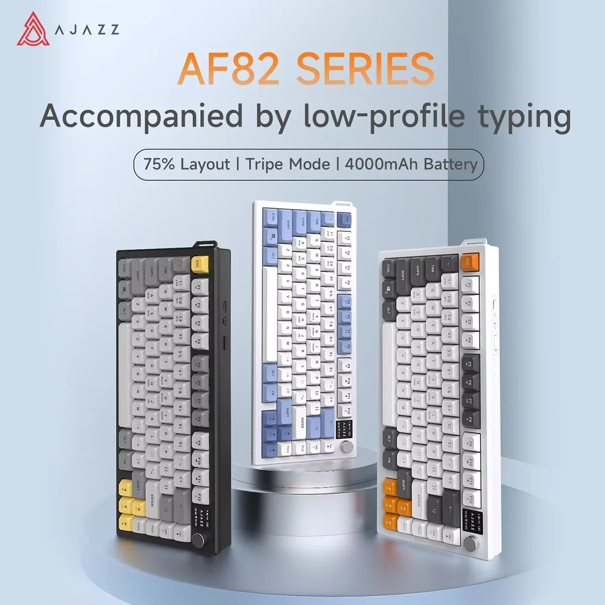 AJAZZ AF82 Low-Proflie Electrostatic Keyboard  4000mAh Trl-Mode 75% Type-C Display Screen  Keyboard Office Gaming E-sport