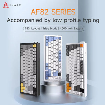 AJAZZ AF82 Low-Proflie Electrostatic Keyboard  4000mAh Trl-Mode 75% Type-C Display Screen  Keyboard Office Gaming E-sport