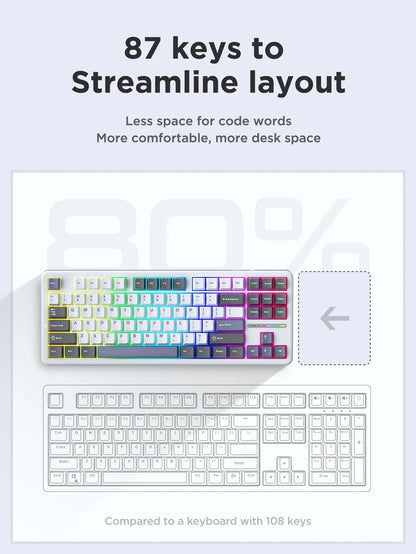 AULA F87 Pro mechanische Tastatur 2.4g/Usb/Bluetooth Tri-Mode Wireless, 87 Tasten, RGB, PBT, Gasket, 5-lagige Schalldämpfung, Full-Key, No Impact