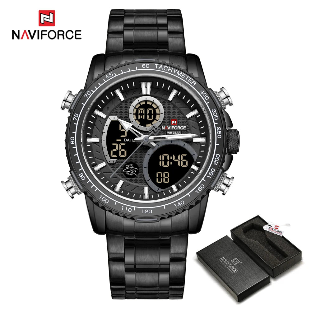 NAVIFORCE sporthorloge voor heren – Origineel luxe polshorloge van roestvrij staal, waterdicht militair model met dubbele weergave