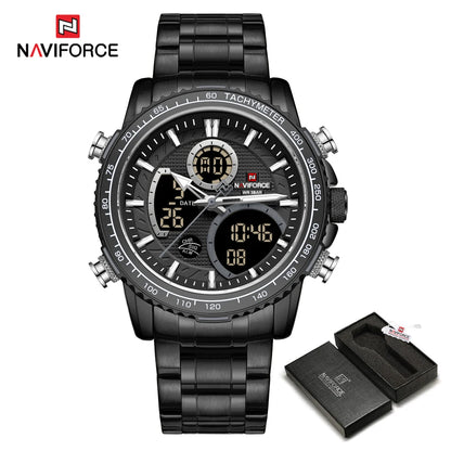 NAVIFORCE sporthorloge voor heren – Origineel luxe polshorloge van roestvrij staal, waterdicht militair model met dubbele weergave