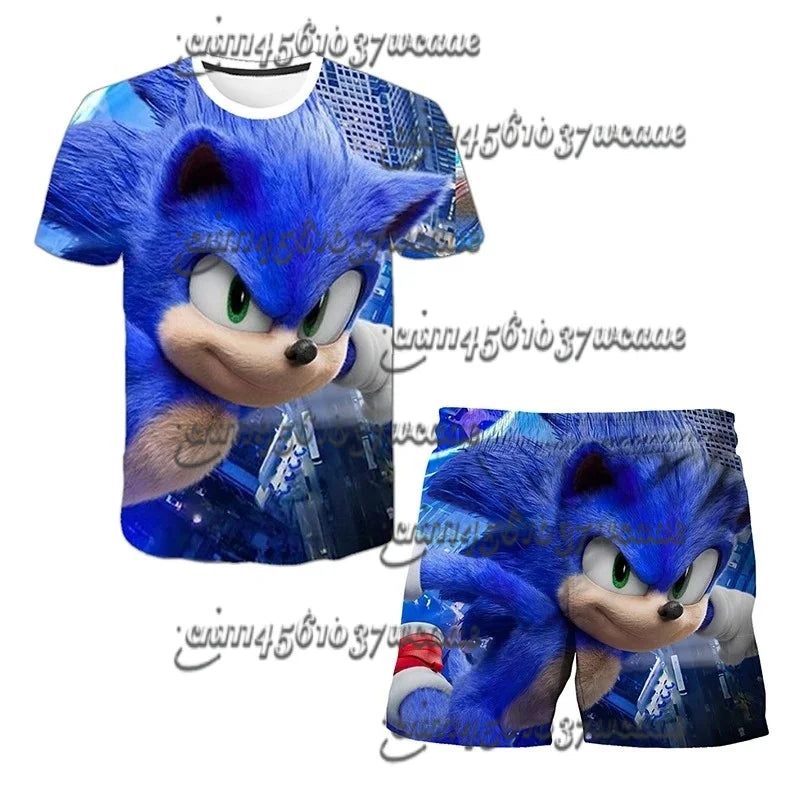 Bandai Animation Game Sonic Character Series T-shirt Set COS Universal Summer Oversized Short Sleeve Shorts New FamilyMatching