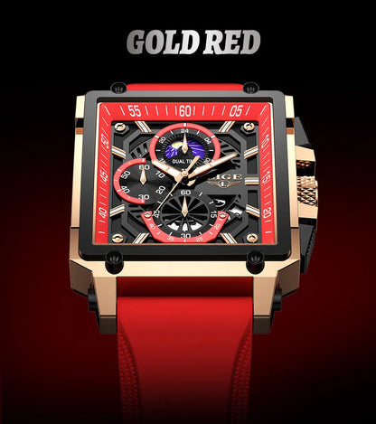 New LIGE Mens Watches Top Brand Luxury Hollow Square Sport Watch For Men Fashion Silicone Strap Waterproof Quartz WristWatch+Box