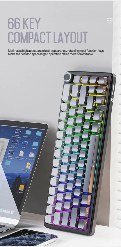 Attack Shark X66 Kabellose mechanische Tastatur 65% Kompaktlayout RGB-Hintergrundbeleuchtung Gasket Hot Swap Bluetooth USB-C PBT großer Akku