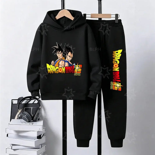 Produit gaming premium Fraquane, Dragon Ball Super Son Goku Printed Hooded Sweatshirt Suit Casual Loose Anime Streetwear Hoodie Pants 2 Piece Set for Men Boys