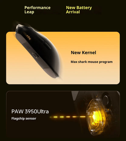 Rato Gaming Sem Fios ATK X1 V2 Ultimate 2.0 Paw3950 Utrla 54g Leve 750ips 0.163ms Baixa Latência 650ips — Novo Acessório para Oferta