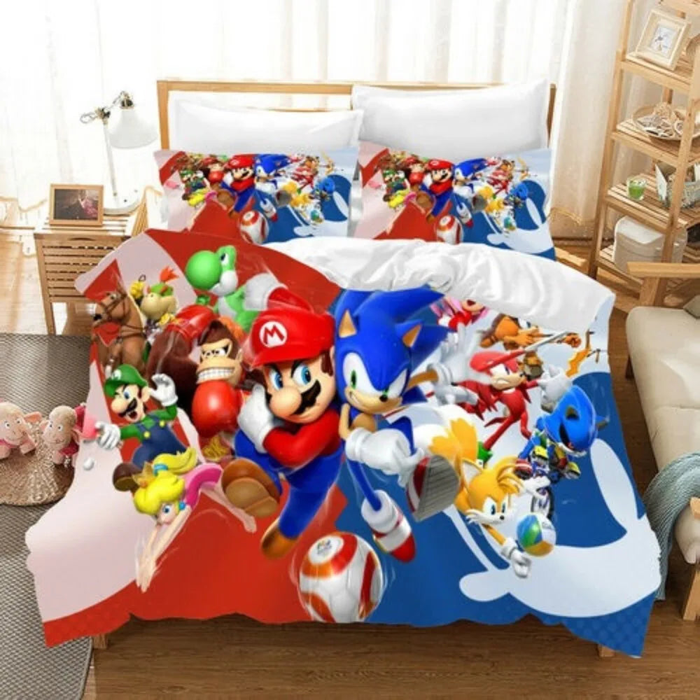 The Movie Sonics Printing Bedding Set Anime Digital Cartoon hedgehogs Duvet Cover Comforter Bed Youth Kids Girl Boys Gift