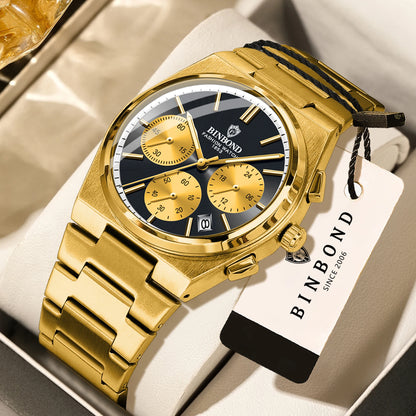 BINBOND – precyzyjny, wytrzymały męski zegarek kwarcowy z automatyczną datą, chronografem, podświetleniem i wodoodpornością – luksusowy zegarek męski w stylu casual Reloj