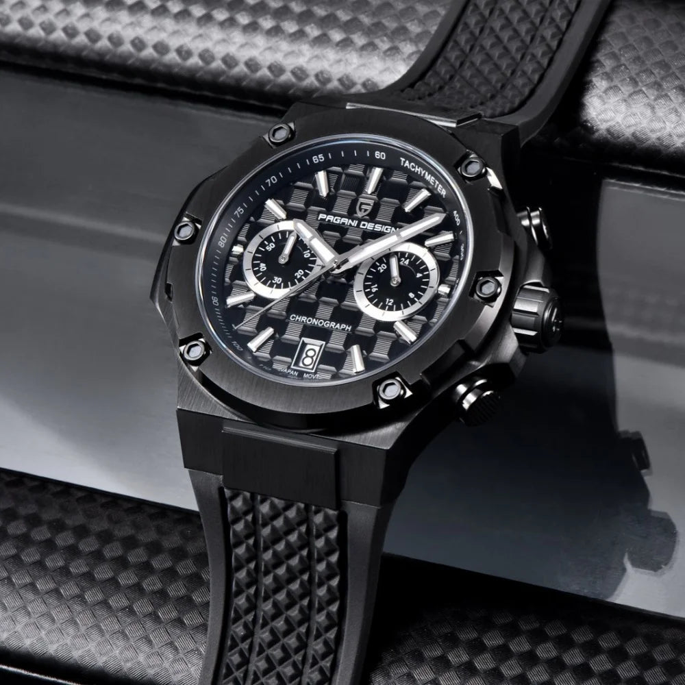PAGANI DESIGN PD-YS032 Herren-Quarzuhr 44mm Japan VK64 Uhrwerk Edelstahlgehäuse Kautschukarmband Saphirglas 100M wasserdicht