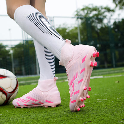 Nouvelles chaussures de football professionnelles pour hommes TF/FG, chaussures de football pour garçons, chaussures de sport unisexes à cheville haute, antidérapantes, confortables