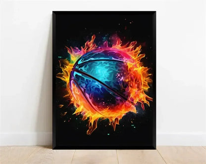 Pop-Neon-Poster mit Videospiel-Charakter, Gamepad, Kopfhörern, Fußball und Basketball – Leinwanddruck, Wandkunst-Dekor für das Gaming-Zimmer