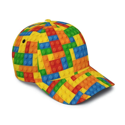 Spalvinga „Building Block Print“ vaikų beisbolo kepurė, unisex saulės kepurė su UV apsauga, kasdienė lauko kepurė, skirta žaislų mėgėjams, madinga tėčio kepurė