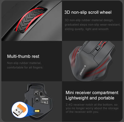 Rato Gaming E-YOOSO X-31 Pro USB Grande com Suporte Bluetooth 2.4G Sem Fios PAW3212 4800 DPI para Gamer, Computador Portátil e PC