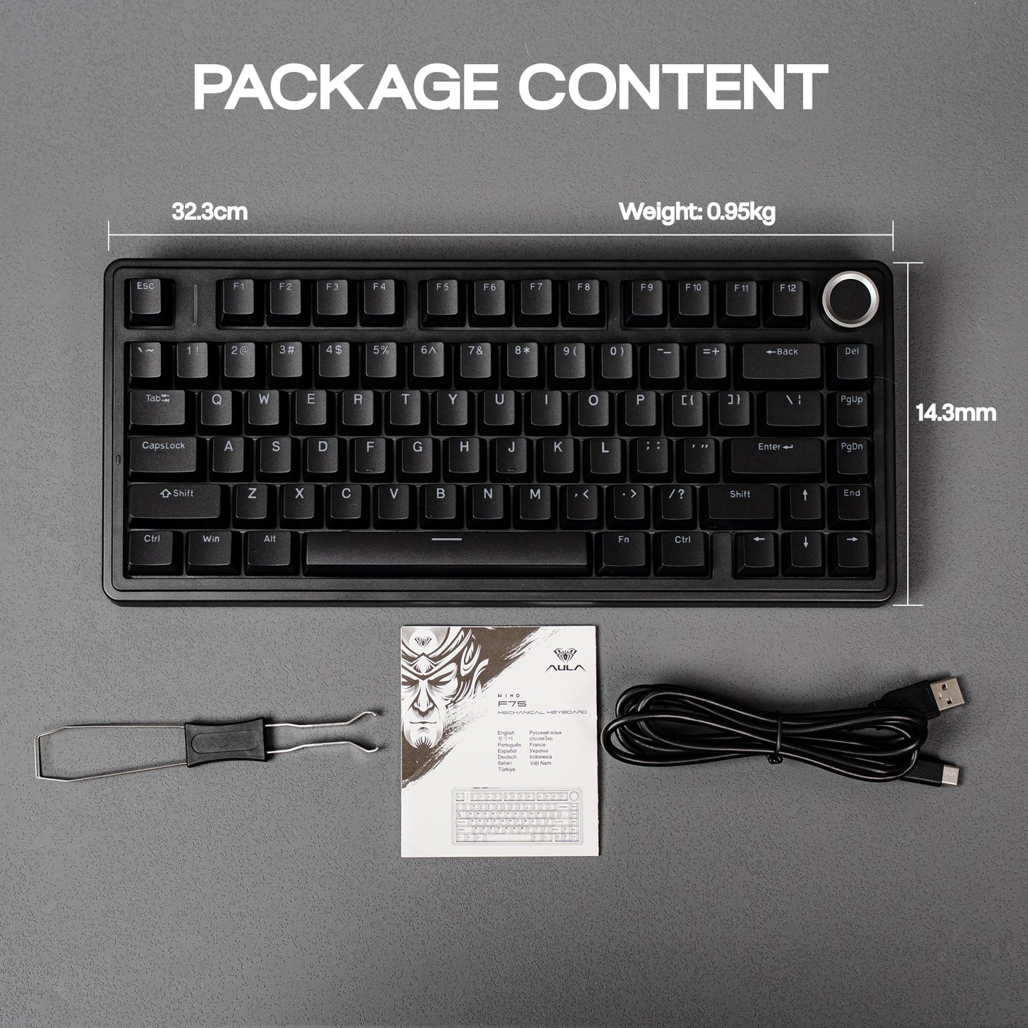 Teclado mecânico EPOMAKER x AULA F75 com fio, 75%, layout ANSI US, gasket, hot-swap, para Mac/WIN/Android, com botão rotativo
