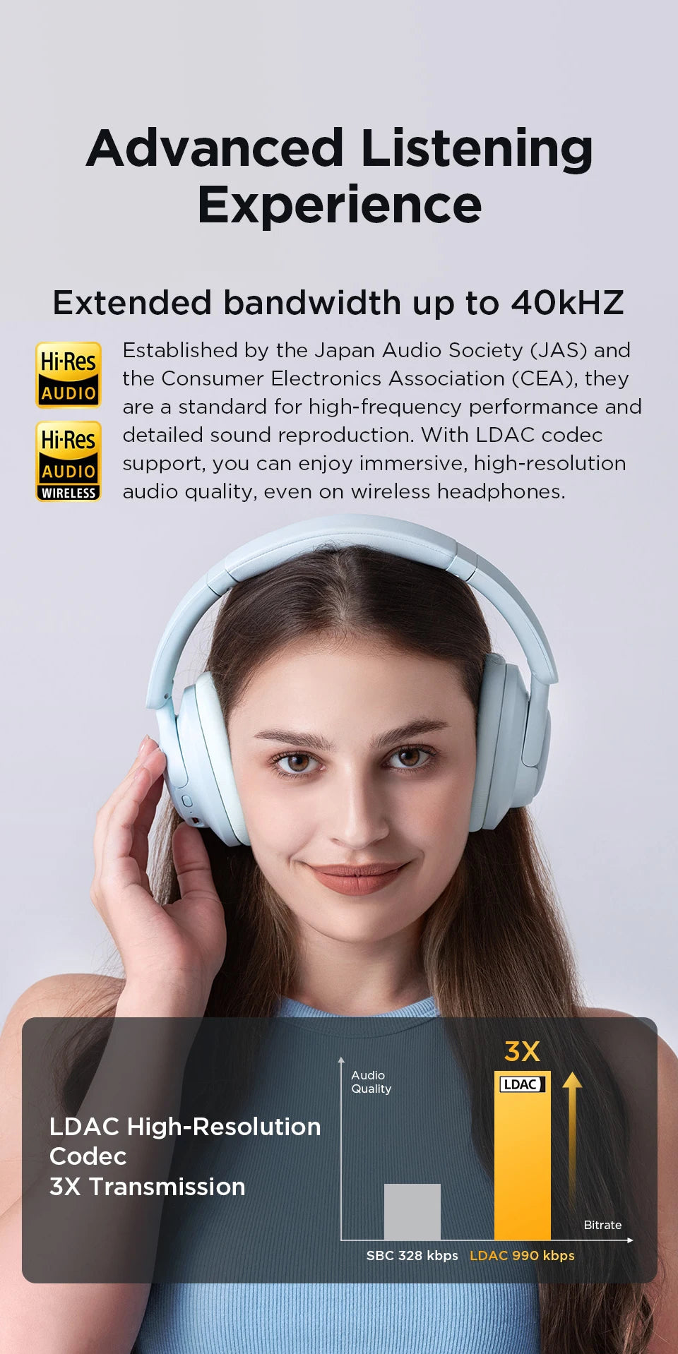 1MORE HQ31 Bluetooth Wireless Headphones with Active Noise Cancellation, Hi-Res Audio, LDAC, 42dB QuietMax ANC, 90H Battery Life Headset