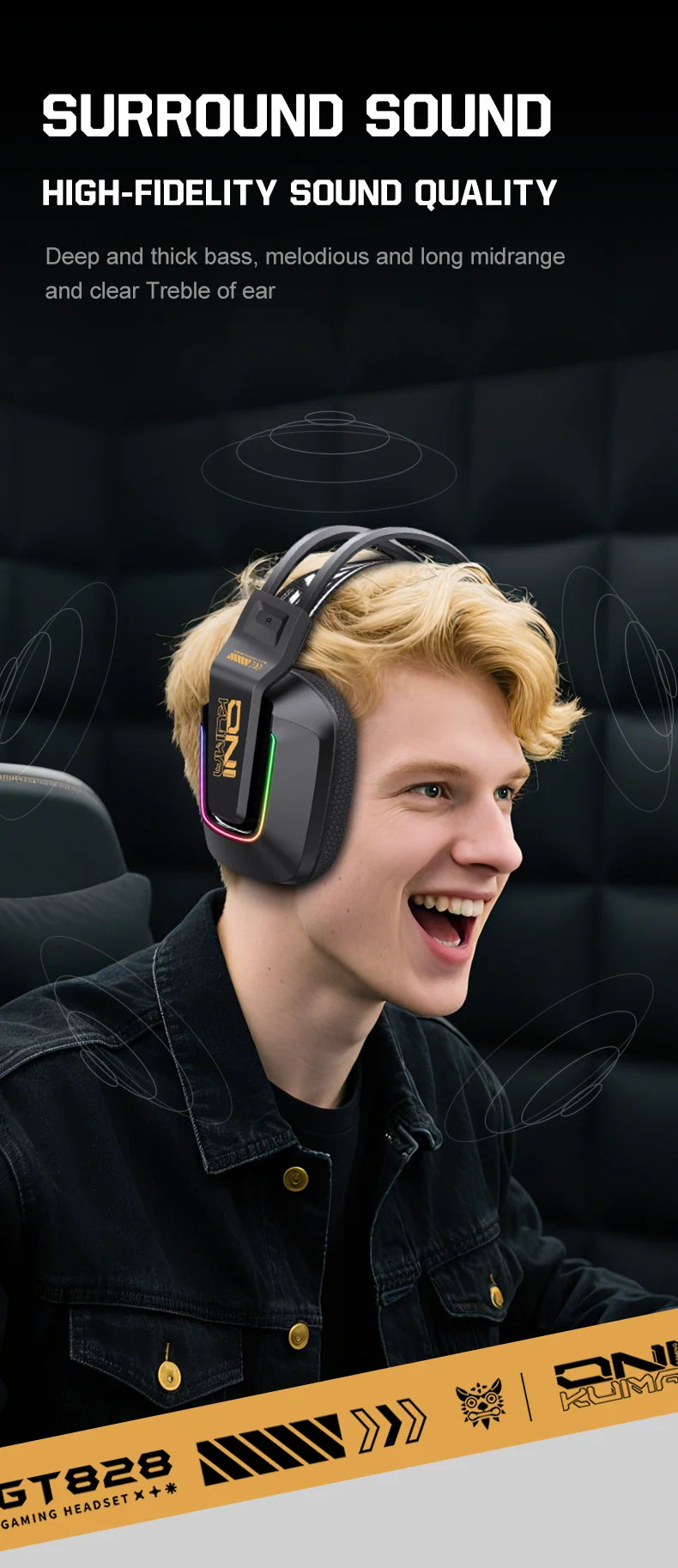 Auriculares gaming inalámbricos ONIKUMA GT828 Bluetooth 5.3 RGB con micrófono, cancelación de ruido y conexión de 4 modos para PC, PS5 y portátil