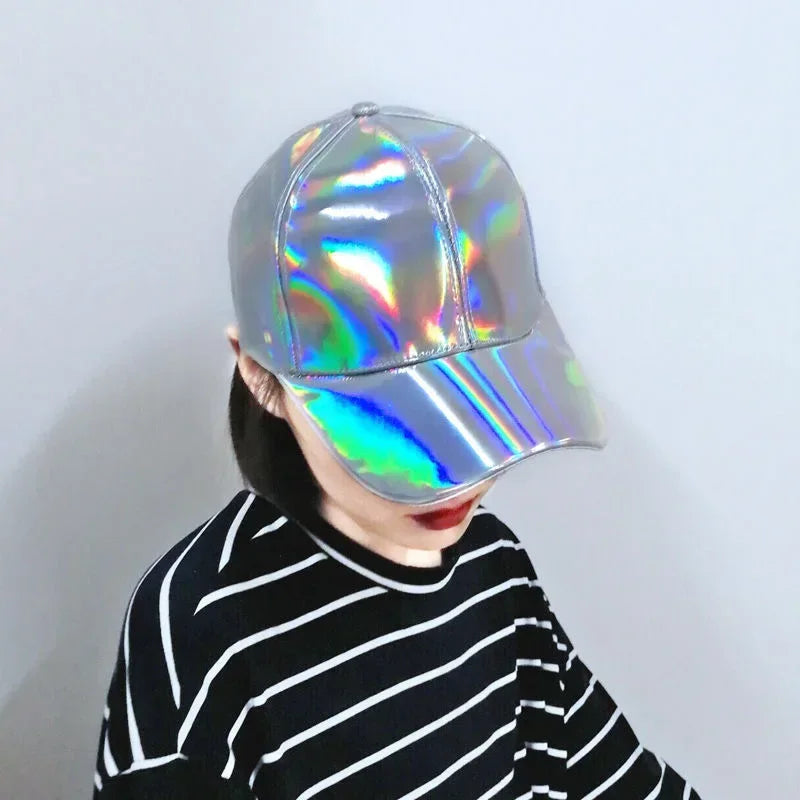 Casquette de baseball unisexe en cuir PU style « laser », look streetwear et hip-hop, pour hommes et femmes, couleurs éclatantes, casquette Y2K