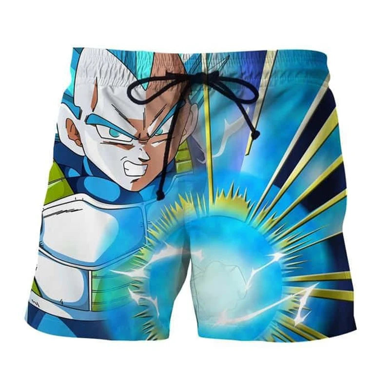 Summer men's 3D printed Dragon Ball Super Saiyan Vegeta Energy Punch Boardshorts for children's sports and leisure fashion short