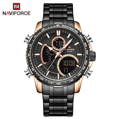 NAVIFORCE sporthorloge voor heren – Origineel luxe polshorloge van roestvrij staal, waterdicht militair model met dubbele weergave