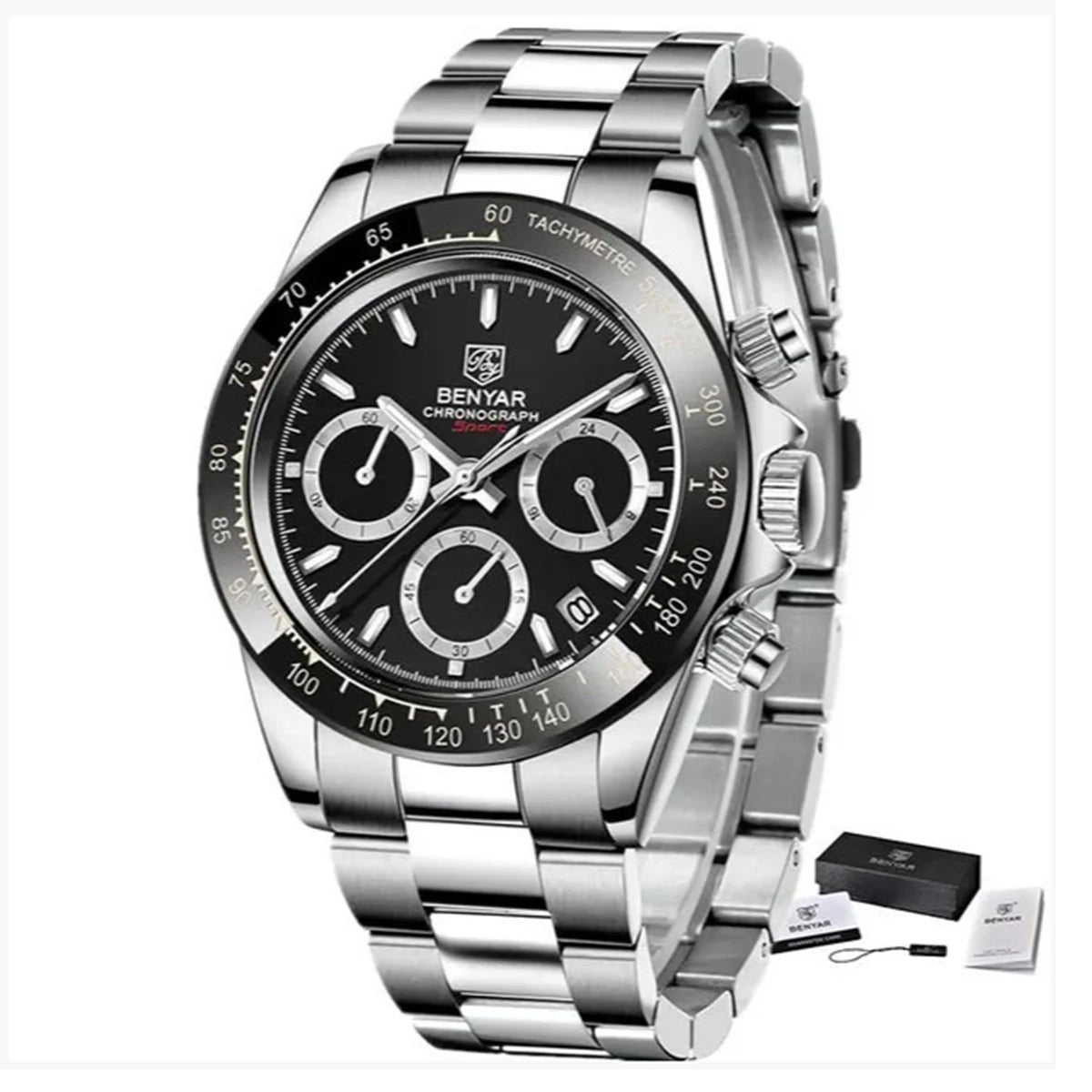 Zegarki męskie BENYAR – luksusowy chronograf, model sportowy, wodoodporny, ze stali nierdzewnej, z mechanizmem kwarcowym