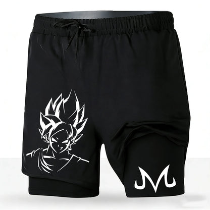 Men's Dragon Ball Anime 2-in-1 Running Shorts Majin Vegeta Print Quick Dry Athletic Workout Shorts 2026 New Unisex
