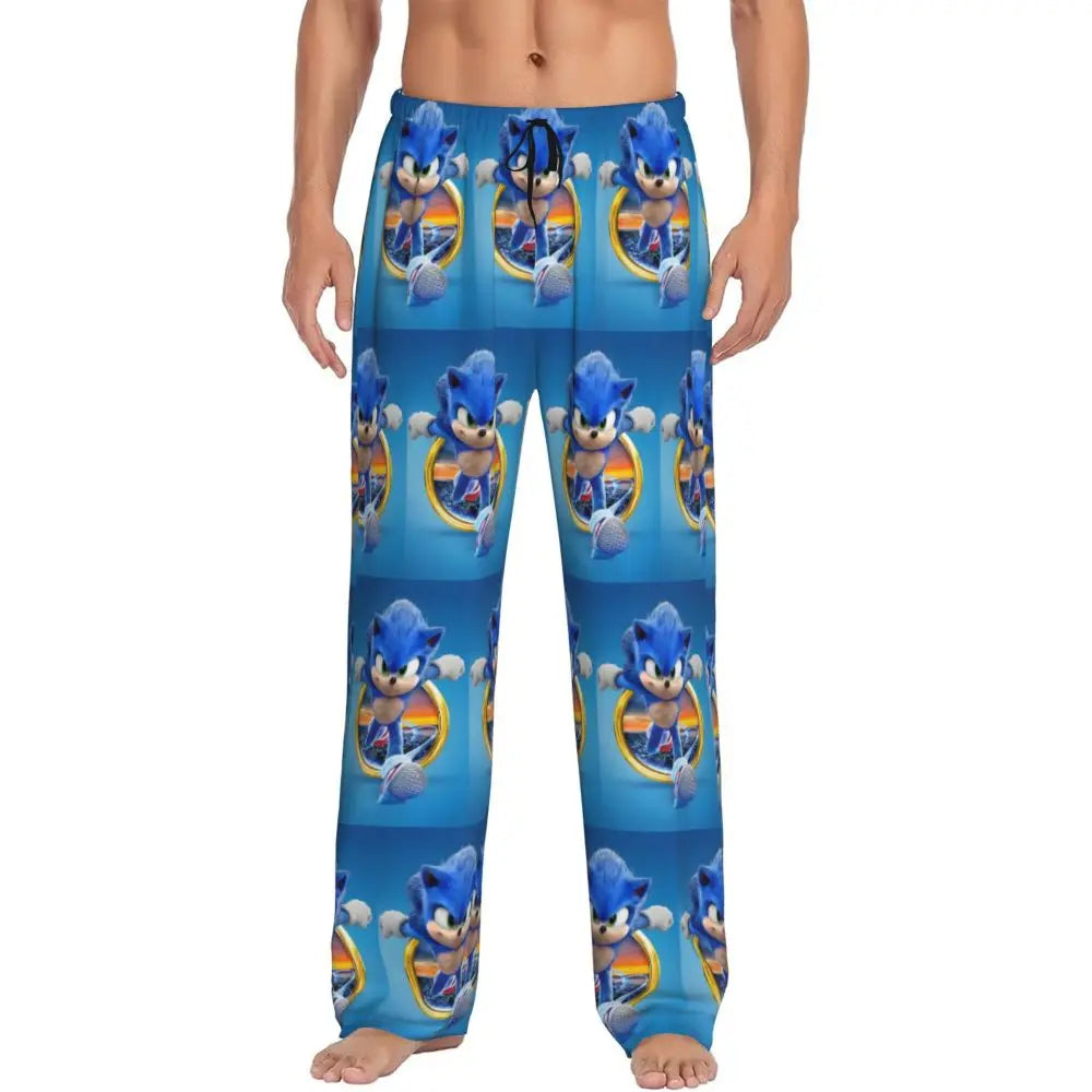Custom Print Men's Soniced Pajama Pants Hedgehog Game Sleepwear Sleep Lounge Bottoms with Pockets