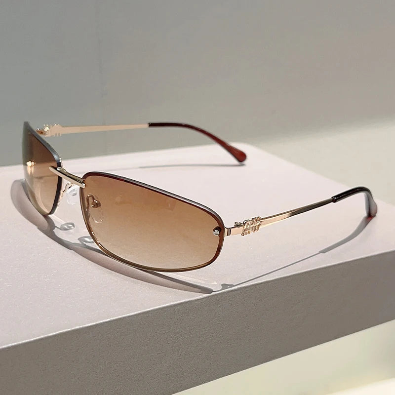 Alloy Rimless Square Sunglasses Women New in Stylish Outdoor Decor Shades Women Trendy Pink Silver Designer Mirror Sun Glasses
