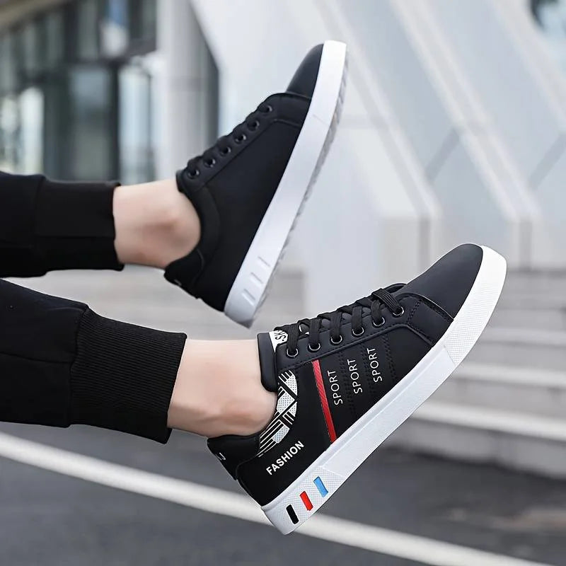 Men's Low-Top Skateboarding Sneakers - Breathable Synthetic Upper, Durable PVC Sole, Round Toe Design, Suitable for Casual and Formal Wear Skateboard Shoes, Casual Shoes, Stylish Lace-Up Design, Equipped with Comfortable Fabric