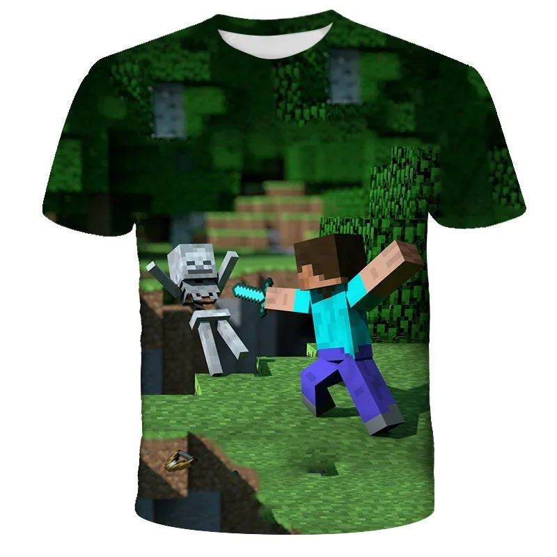 3D Printed Casual Summer Cute Boys Girls Building Blocks Cartoon T-shirt Boys T Shirt Minecraft Popular Tops Inside Outside Mc