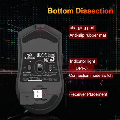 REDRAGON DEICIDE M816 PRO RGB USB gaming miš s podrškom za Bluetooth i 2.4G bežično povezivanje, 26000 DPI, 6 tipki, za gamere, žičani miš za računalo