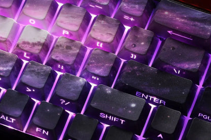 Keycap PBT trasparenti Cherry con incisione laterale e sfumatura Purple Galaxy, 135 tasti, compatibili con tastiere meccaniche 60/64/84/98/108