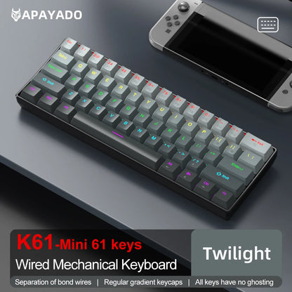 APAYADO K61 Mini Mechanical Keyboard,Wired,61 Keys,Phantom RGB, Black/White Red/Blue Mechanical Switch for Gaming,60% Portable
