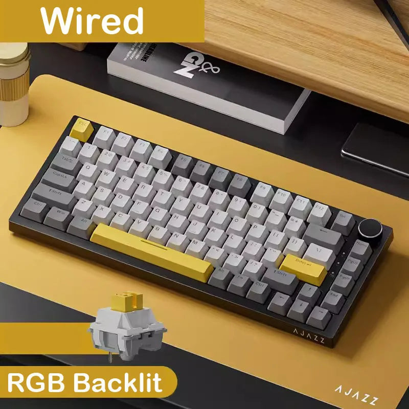 AJAZZ AK820 Teclado mecânico 70% com formato compacto/iluminação RGB/interruptores hot-swappable, com ligação com fios, sem fios e Bluetooth