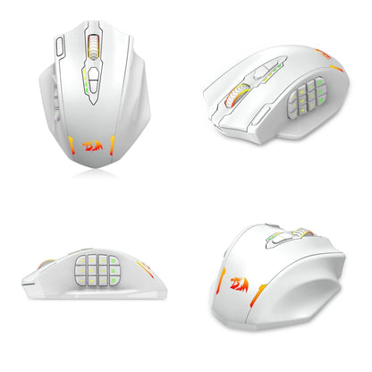 Redragon M913 Gaming-Maus, 16000 DPI, kabelgebunden und kabellos 2.4Ghz, optisch, RGB, 16 programmierbare Tasten, Schwarz/Weiß