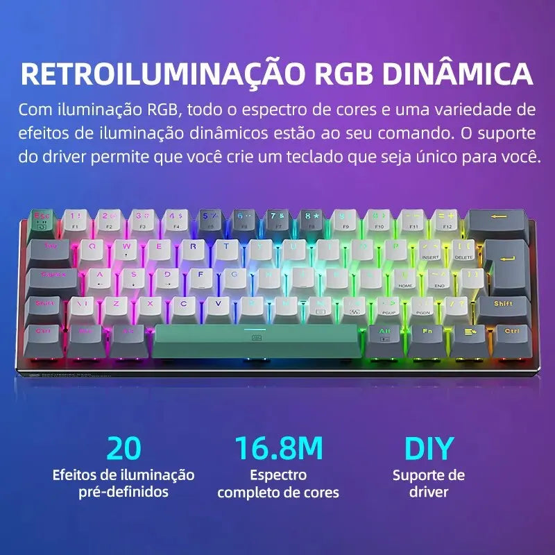 Teclado Mecânico Mini Machenike K500-B61 60% Layout ABNT2, Retroiluminação RGB, Hot-swappable, NKRO, Teclado Gaming com Fios para PC Gamer