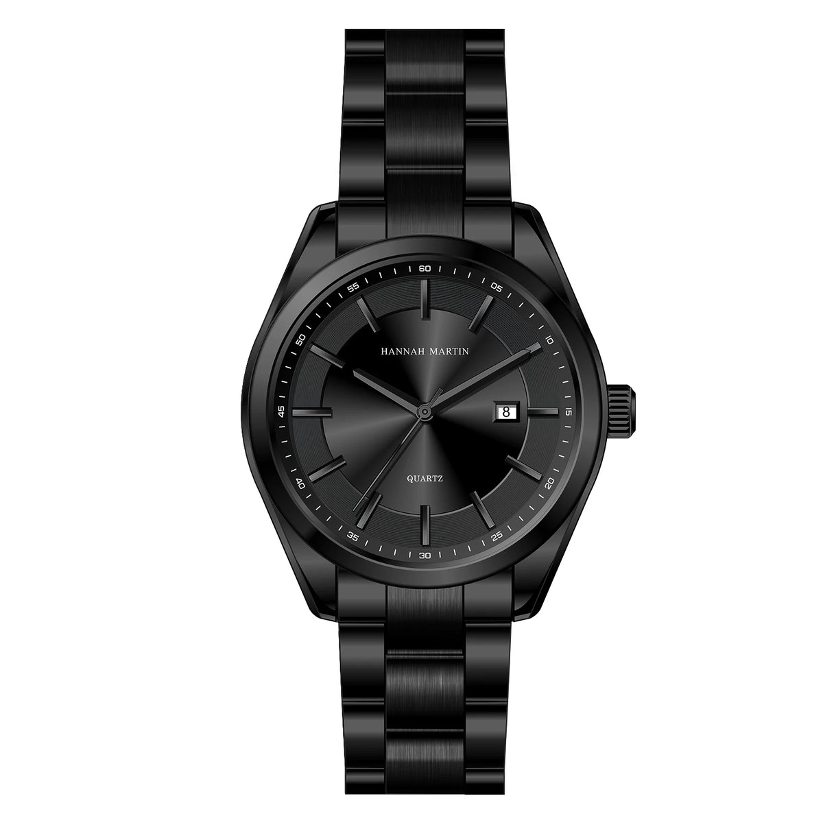 Reloj de cuarzo HANNAH MARTIN, 40 mm, para hombre, correa de acero inoxidable negro, resistente al agua hasta 3 bares, estilo deportivo-elegante