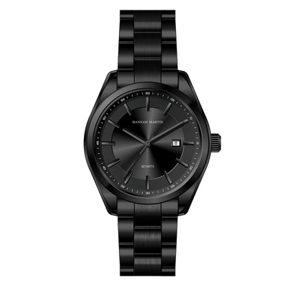 Reloj de cuarzo HANNAH MARTIN, 40 mm, para hombre, correa de acero inoxidable negro, resistente al agua hasta 3 bares, estilo deportivo-elegante