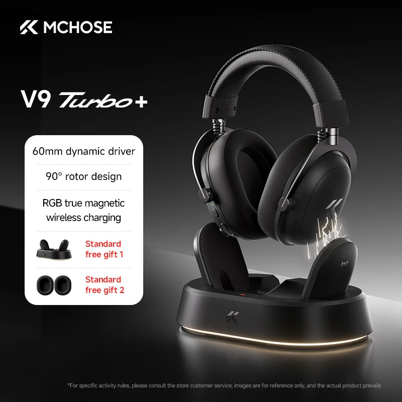 Cuffie gaming wireless MCHOSE V9 Turbo 7.1 Surround Sound RGB Esports con driver da 60mm, microfono con cancellazione del rumore e base di ricarica
