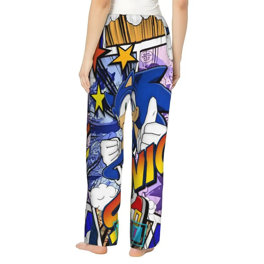 Custom Printed Womens Soniced Pajama Pants Hedgehog Game Sleepwear Sleep Lounge Bottoms with Pockets