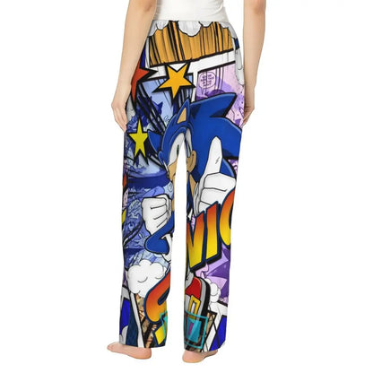 Custom Women Soniced Pajama Pants Printed Hedgehog Game Sleep Sleepwear Bottoms with Pockets