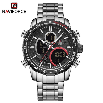 NAVIFORCE sporthorloge voor heren – Origineel luxe polshorloge van roestvrij staal, waterdicht militair model met dubbele weergave