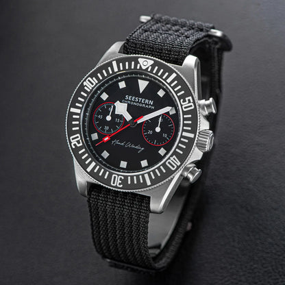 SEESTERN Chronograph Herren-Mechanikuhr Tianjin ST1901 Uhrwerk Saphirglas-Armbanduhr mit Nylon-Klettarmband, Leuchtzeigern und Skelettdesign